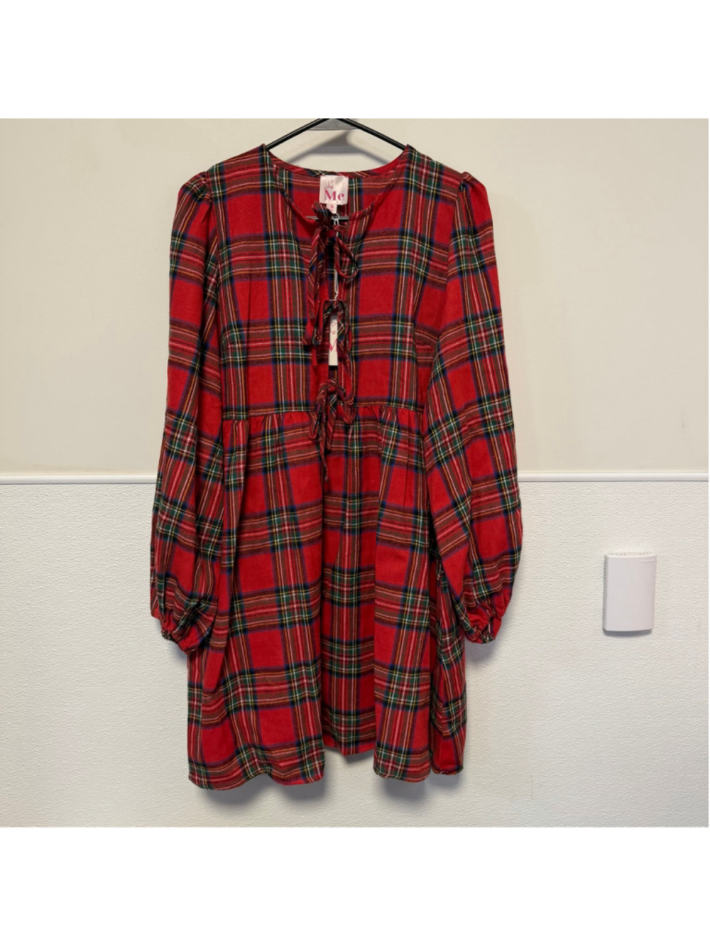 Women's So Me Long Sleeve Plaid Dress Red Green Size S Holiday Christmas